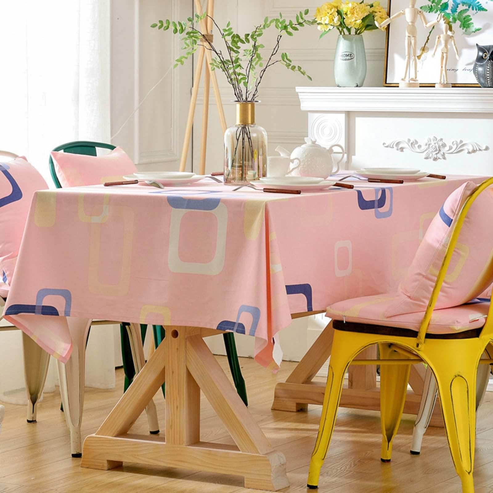 Daesar Mantel Lavable Rectangular,Manteles Algodón Antimanchas Patrón de Cuadros Mantel Cocina Rosa,135x260CM(102x53Inch)