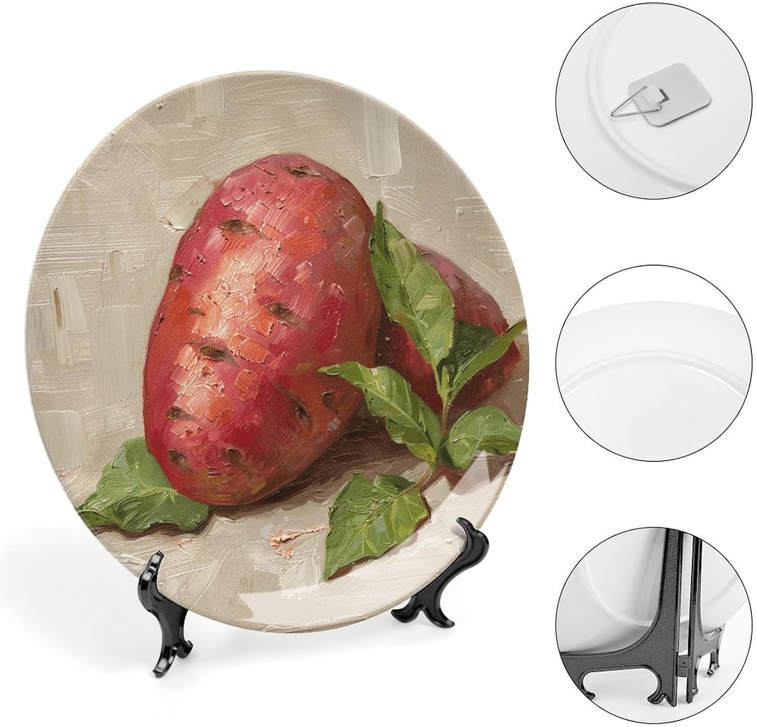 Bone China Decorative Plates Bright Red Sweet Potato Ceramic Decorative Plate Wall Decor with Display Stand Ceramic Ornaments for Wall Hanging Decoration