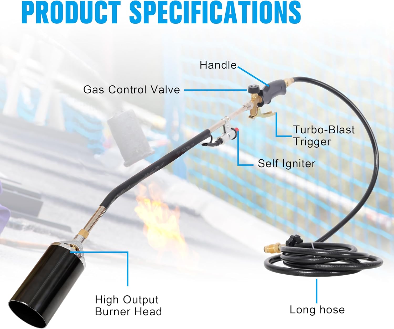 Professional Propane Torch Weed Burner, 3600°F High Output Flame Torch with 10FT Hose & Igniter, Heavy Duty Garden Torch for Weed Control, BBQ, Ice Melting, Roofing, Welding & More