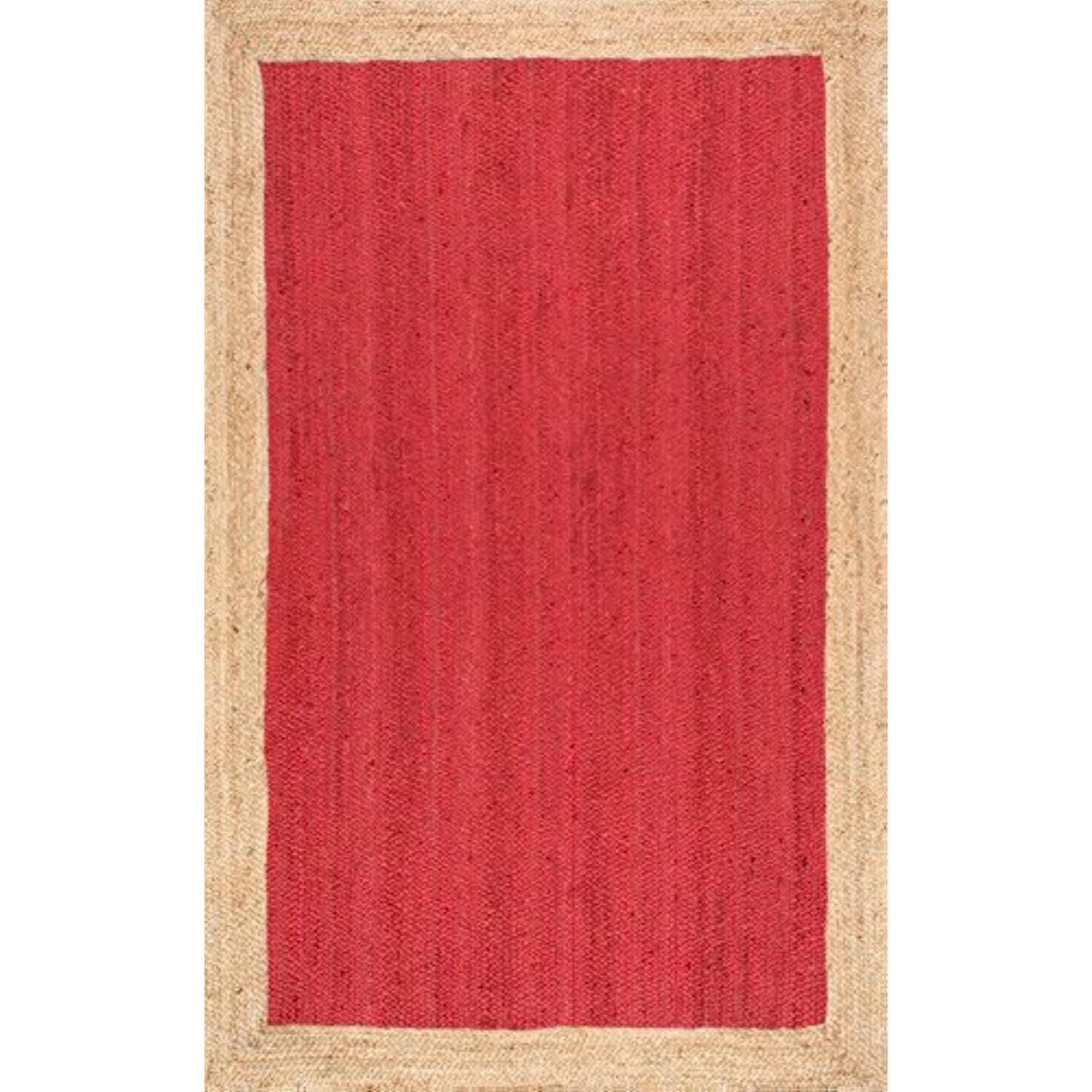 Tappeto rettangolare in iuta reversibile intrecciato a mano, colore rosso, per cucina, camera da letto – (3x6 piedi quadrati)
