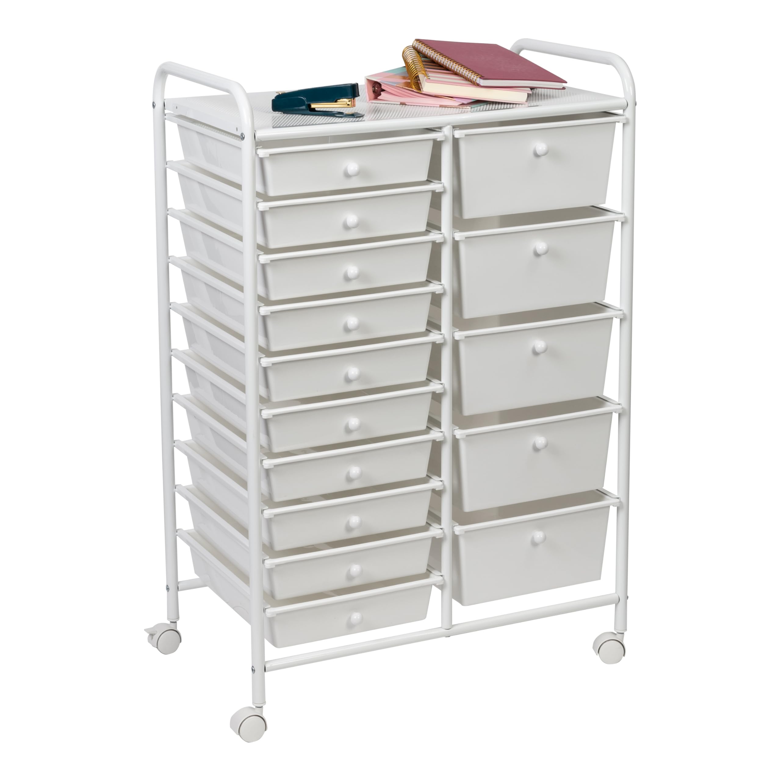 Honey-Can-Do Carrito de almacenamiento de metal con 15 cajones, blanco, acero