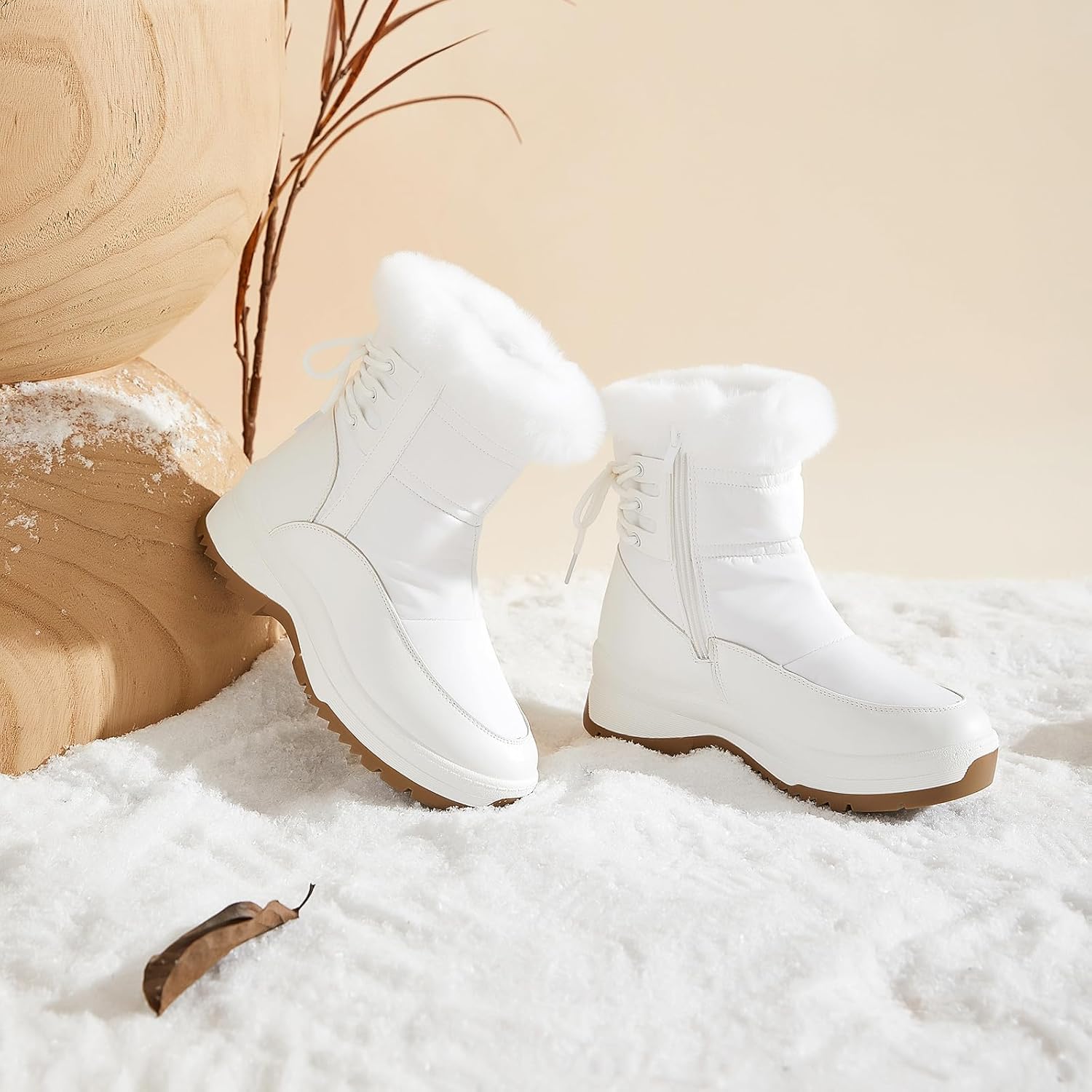 XRH Women's Black Waterproof Snow Boots Winter Mid Calf Fur Lined Boots for Women Non-Slip Fuzzy Platform Booties for Cold Weather - Image 7