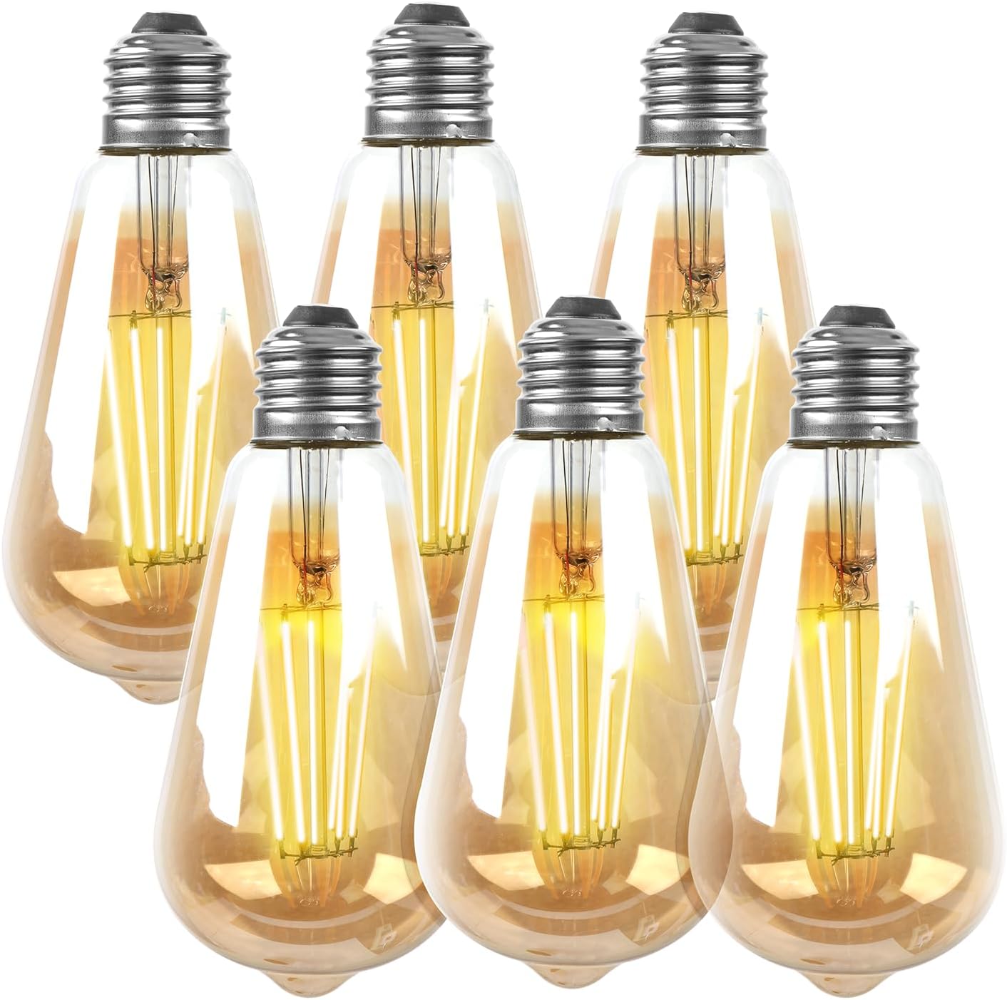 Baytion Vintage Edison Light Bulbs,6 Pack E27 LED Filament Light Bulbs, 6W Retro Antique Style Amber Glass Screw Lamp,2700K Not-Dimmable Incandescent Equivalent Amber Warm Light for Decoration(6 Pack)