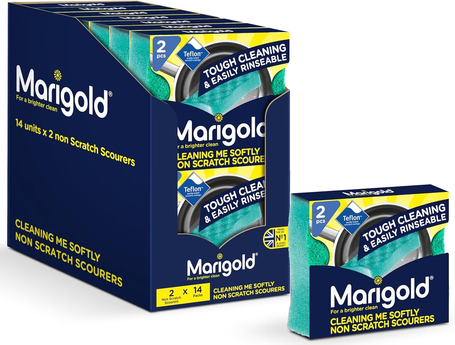 Cleaning Me Softly Non-Scratch Scourer - 14 Packs of 2 Scourers | Gentle Cleaning Pads for Kitchen & Home | Long Lasting & Eco-Friendly | 12.6 x 2.5 x 11.5 cm