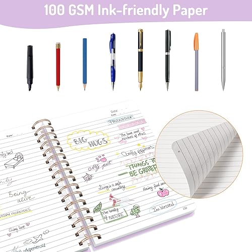 Vista 60 de Forvencer Cuaderno rayado en espiral con 300 páginas numeradas, diarios gruesos A5 para escribir con papel de 3.53 oz/m², cuadernos de tapa dura