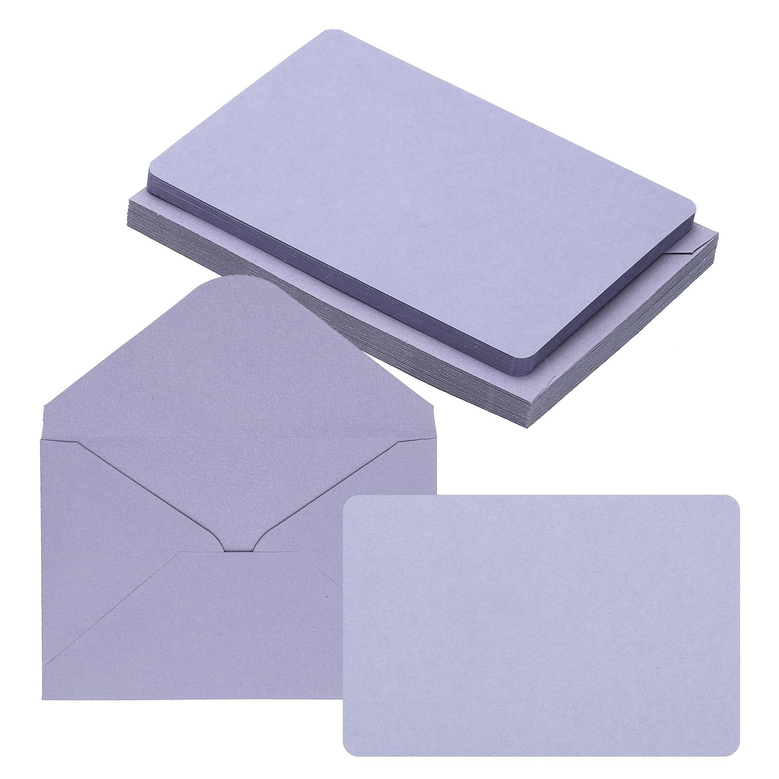 PATIKIL 10x15cm Blank Greeting Cards and Envelopes, 25Sets Half Fold Note Cards and Envelopes Folded Rounded Corner Cardstock Card for DIY Wedding Birthday Party Invitations, Light Purple