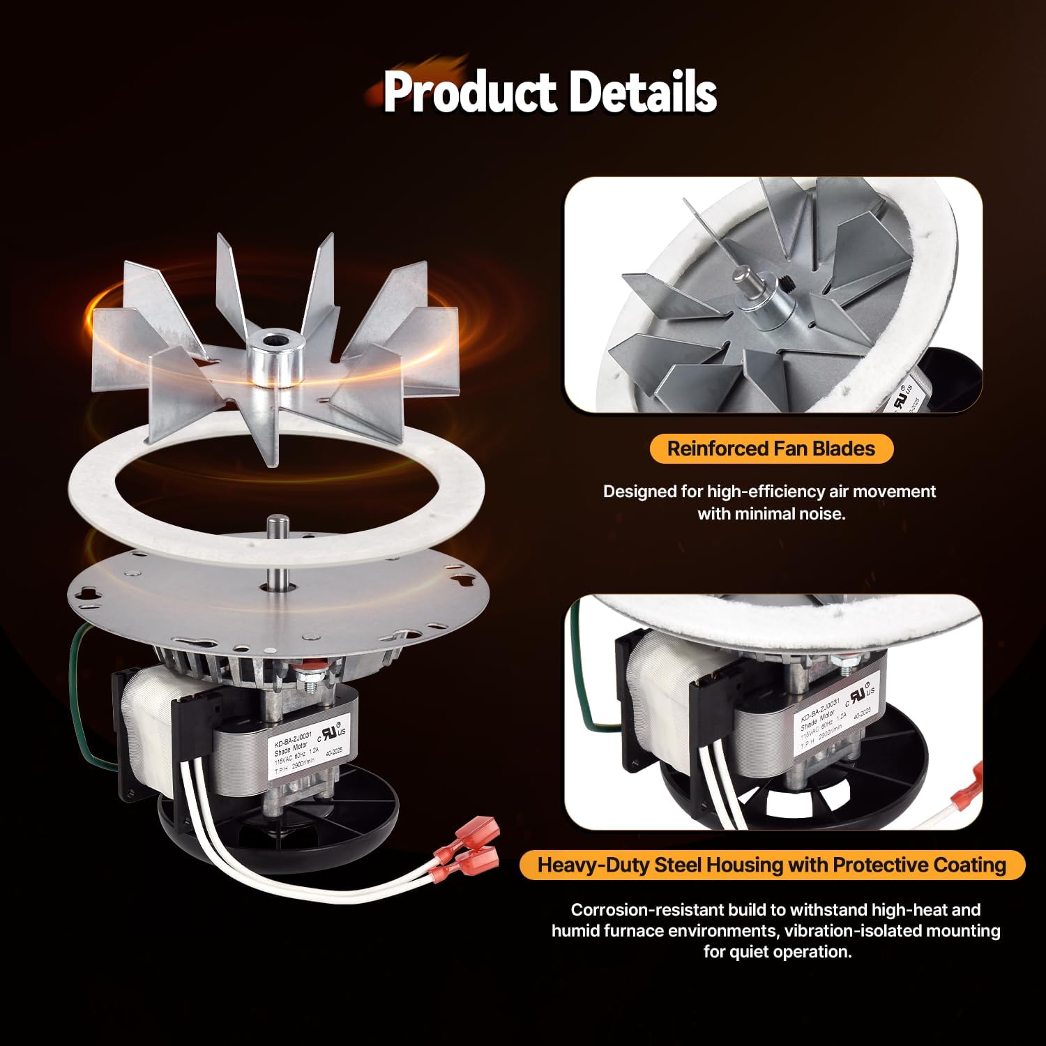 Replacement 812-4400 Exhaust Blower Motor Compatible with Quadra-Fire Santa Fe, Castile, PelPro PP130, PP60, Pleasant Hearth PH35PS, PH50CABPS Pellet Stoves, Quiet and Energy-Efficient