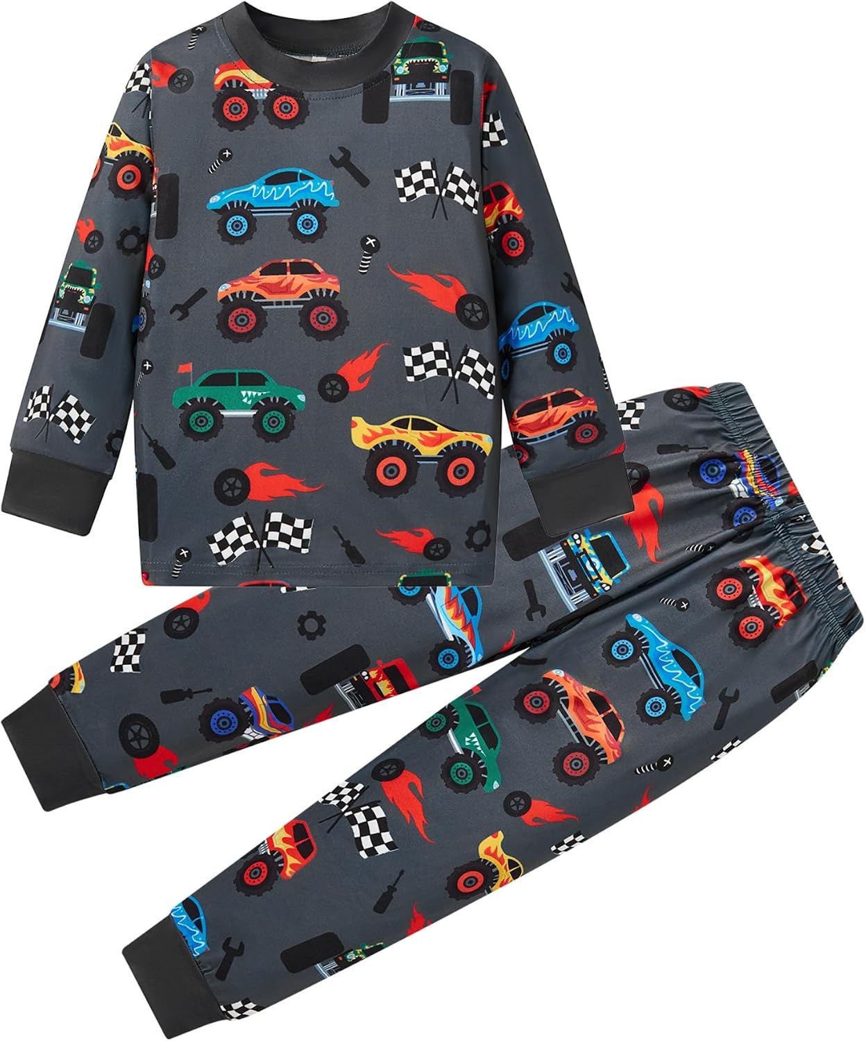 Akyzic Boys Planet Pajamas Sets 100% Cotton Pjs Toddler 2 Piece Long Sleeve Sleepwear Kids Clothes Sets Dinosaur Shirts