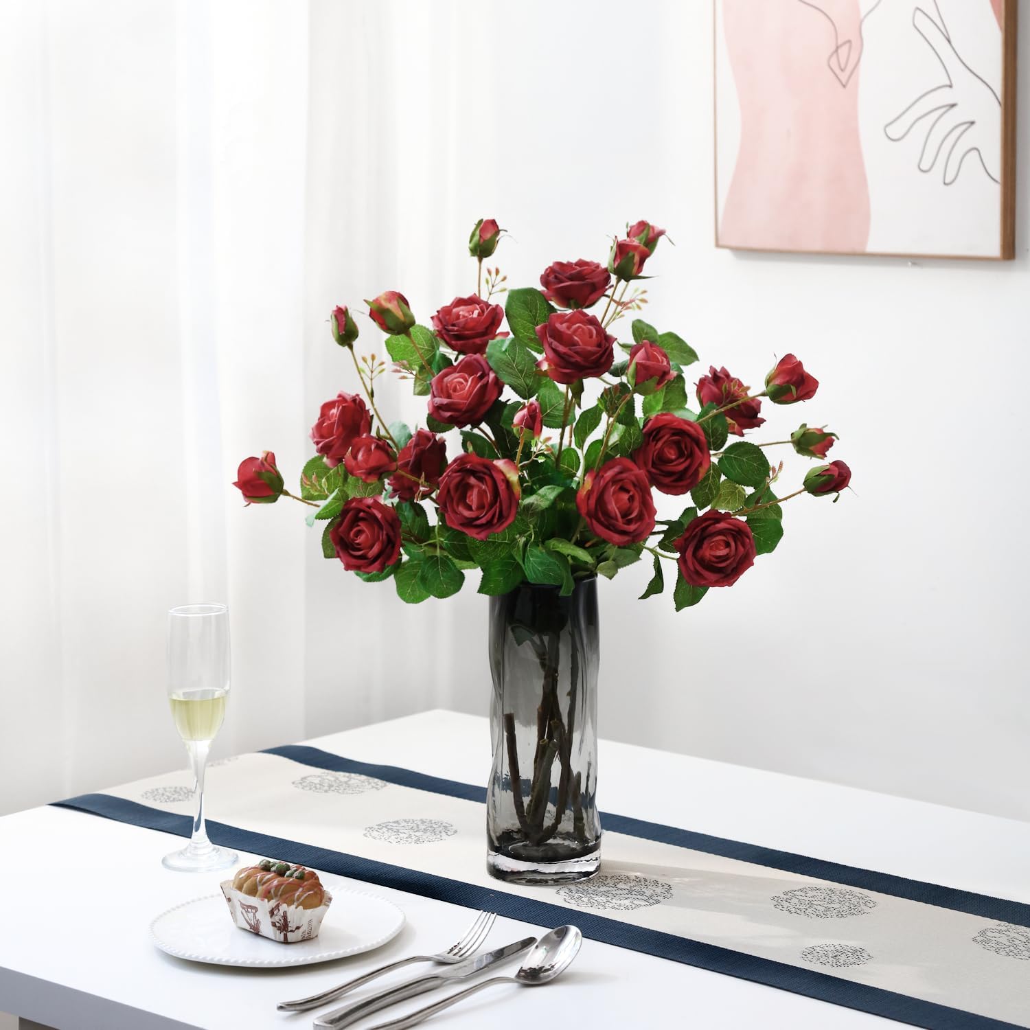 24pcs Rose Flower Buds Artificial Roses Bouquet Lifelike High Simulation, Realistic 26-Inch Faux Rose Flowers with Varied Bud Sizes for Home Decor, Weddings, ect., Flexible Stems(Red)