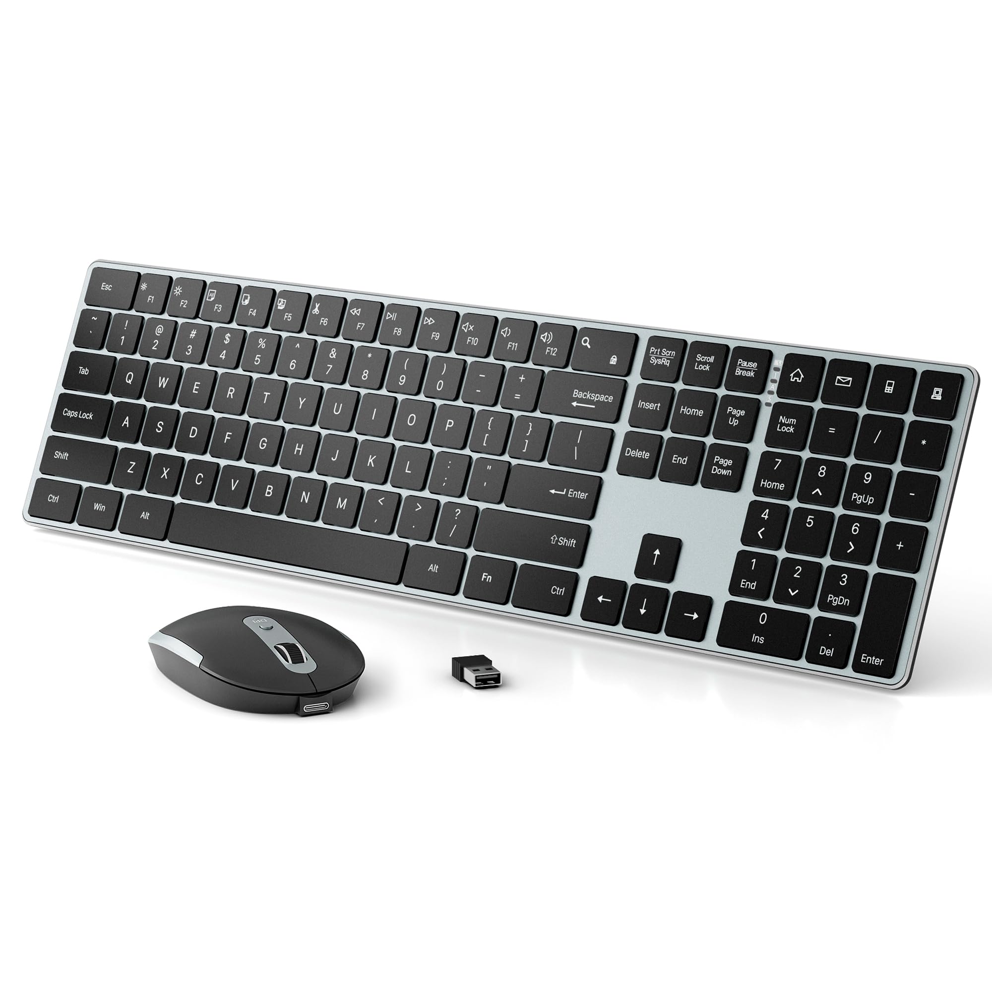 Wireless Keyboard and Mouse Combo - Ultra Slim- 2.4GHz Wireless Connection-Adjustable 1600 DPI Compact Silent Full Size Keyboard and Mouse Set for PC, Laptop (Blue-Black)