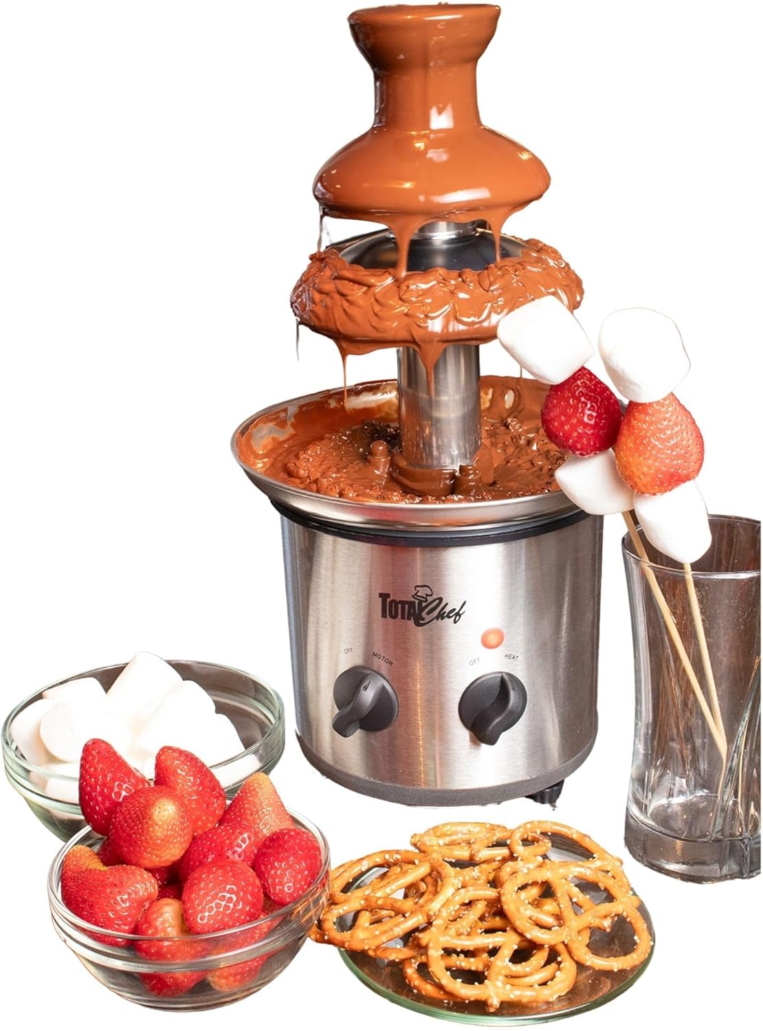 Total Chef 3 Tier Chocolate Fountain - Electric Fondue Machine, 1.5 Lbs Capacity, Melts Hot Dark Dipping Chocolate For Party, Wedding & Events, Stainless Steel