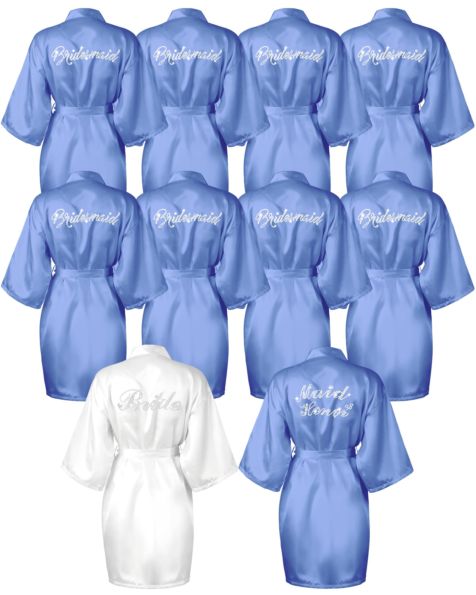 Jecery Bride Bridesmaid Robes for Women Kimono Rhinestones Maid of Honor Short Satin Robes Wedding Bridal Party Sleepwear