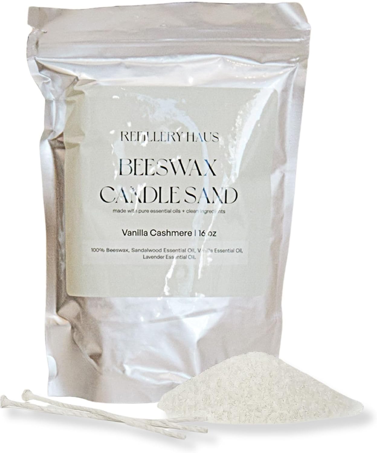 Beeswax Candle Sand Refill Kit – Sandalwood Lavender Vanilla | Natural Sand Wax | Paraffin-Free Clean Candle with Pure Essential Oils, Wicks Included - 16 oz - Refillery Haus