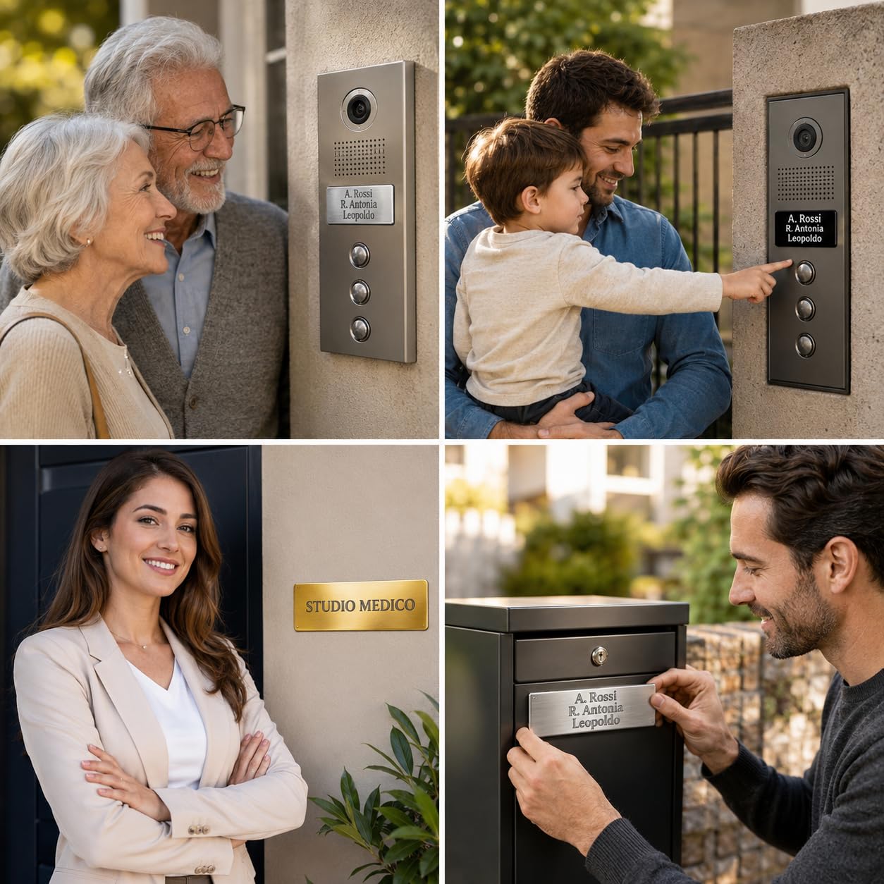 Targhetta Citofono Esterno Personalizzabile - Adesiva, in Acciaio Inox - Incisione Laser - Targhetta Personalizzata per Casa, Porta Ingresso, Armadietti, Cassetta Postale - 7x2cm (Oro)