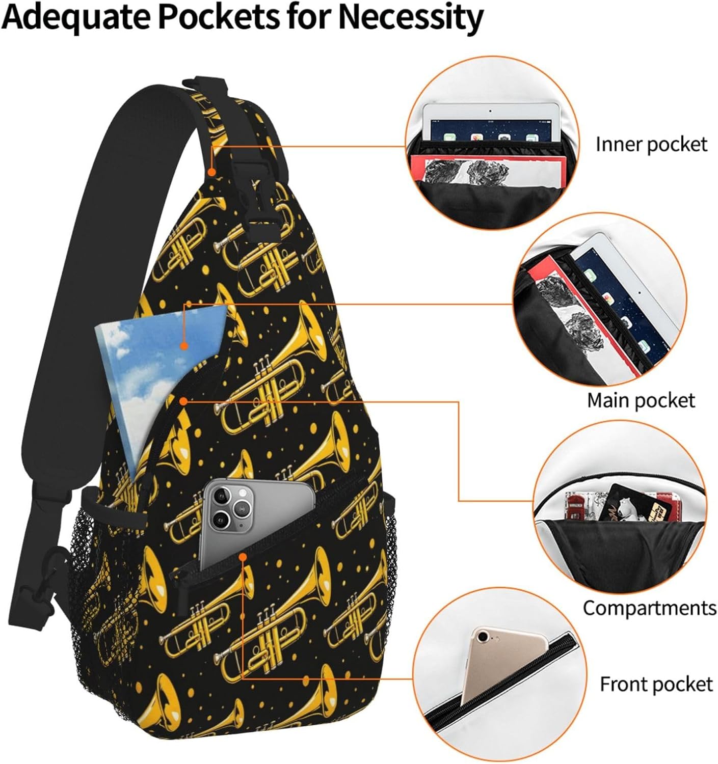 Trumpet Music Musical Instruments Chest Bag Shoulder Bag Daypack Fanny Pack Cross Body Bag For Women Men Hiking Travel For Women Men image 4