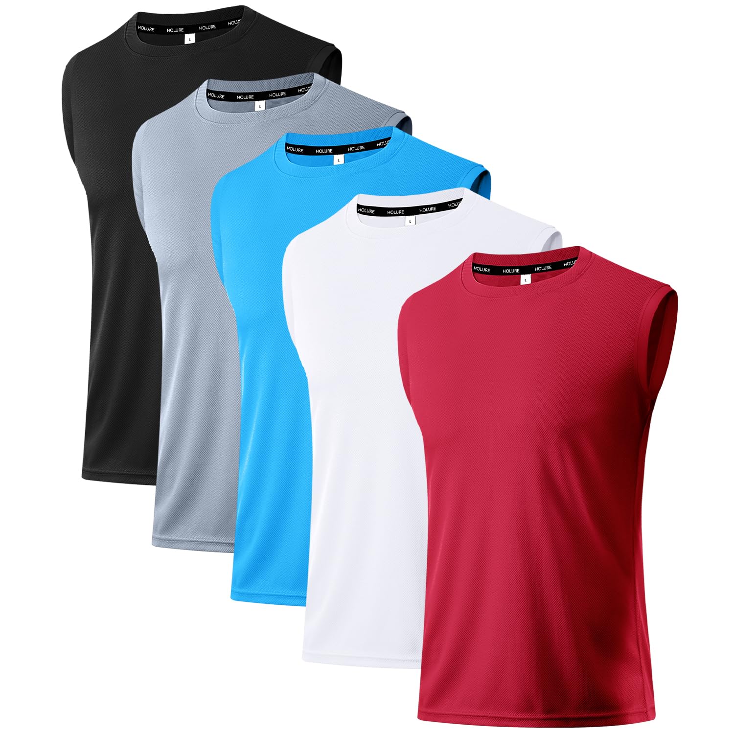 Holure Camiseta de tirantes para hombre, 3 o 5 unidades, secado rápido, sin mangas, con rayas reflectantes, camiseta funcional