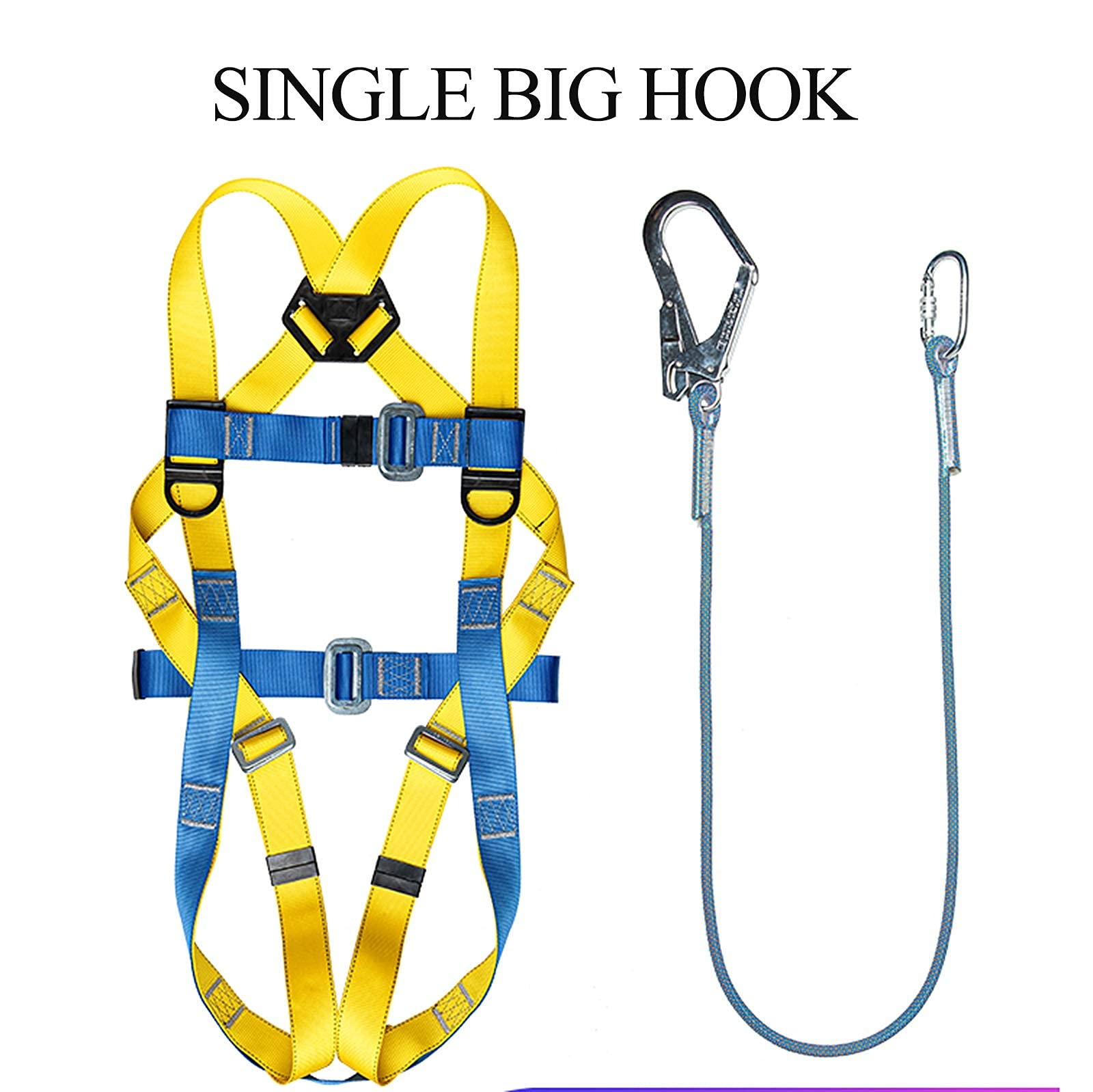 SwaYve Harnais Antichute de Sécurité, Kits de Harnais de Sécurité Complets Pour Le Travail Aérien, Ceinture de Sécurité, Kit de Harnais de Sécurité de Protection Contre Les Chutes/Single Big Hook/1.8M