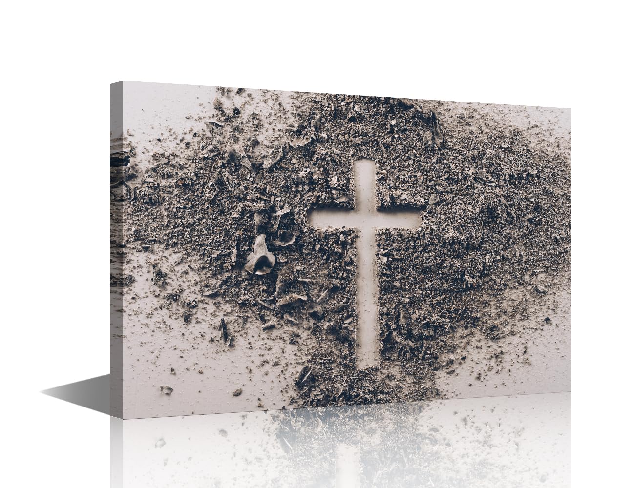 1 Panel Modern Wall Art Top View of Cross Shape From ash on white Table Posters and Prints, Cross Art for Home Office Hotel Wall Decorations, Stretched Framed Ready to Hang, 24"Wx16"H