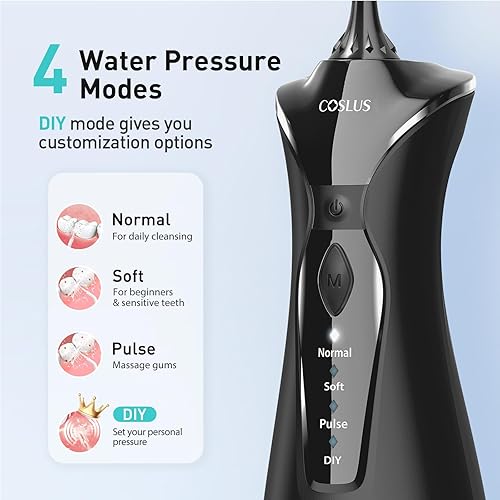 Miniatura 3 de COSLUS Selección de hilo dental de agua para dientes 4 modos inalámbrico portátil 300ML tanque más grande limpiador de dientes de agua IPX7