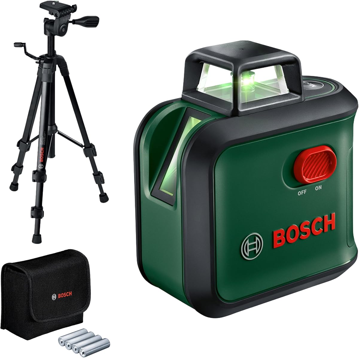 Bosch Kreuzlinienlaser AdvancedLevel 360 mit Premium-Stativ (3 Laserlinien inkl. 360° zum Ausrichten im ganzen Raum, im E-Commerce Karton)