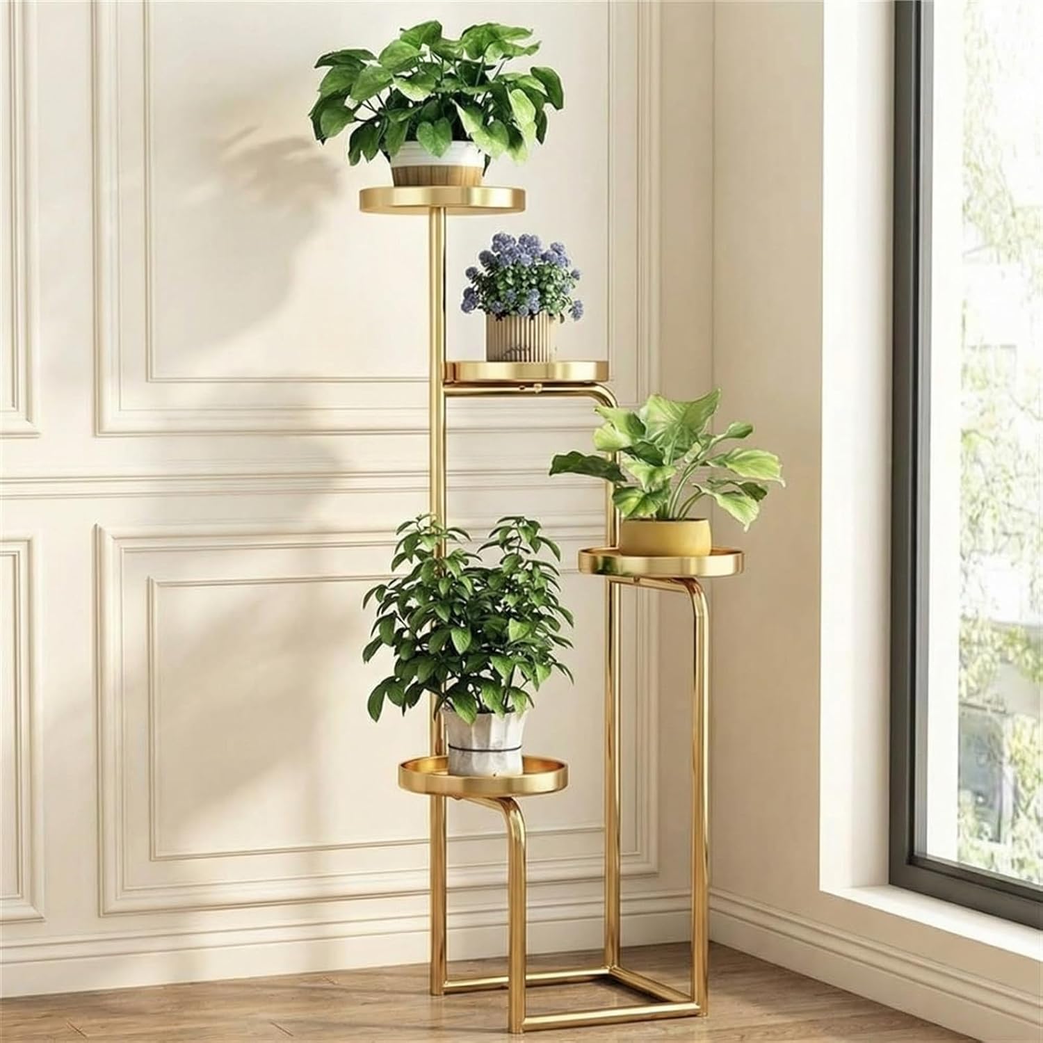 Metal Plant Stand, Modern Gold Plant Shelf, Multi-Tiered Flower Pot Holder Display Vertical Shelves Shelf Planter Rack with Square Design(43.7 * 8.7 * 8.7inch, Gold)