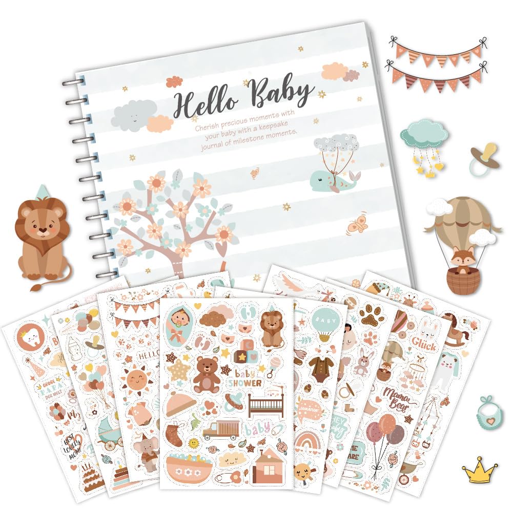 Baby Keepsake Journal for Boy Girl - My First Year Memory Book with Stickers, 50 Pages Milestone Baby Album for Newborn & New Parents (A)