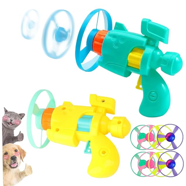 Foto 2 de 6 de Pistola de juguete para gatos, 2 juegos de juguetes lanzadores de discos voladores