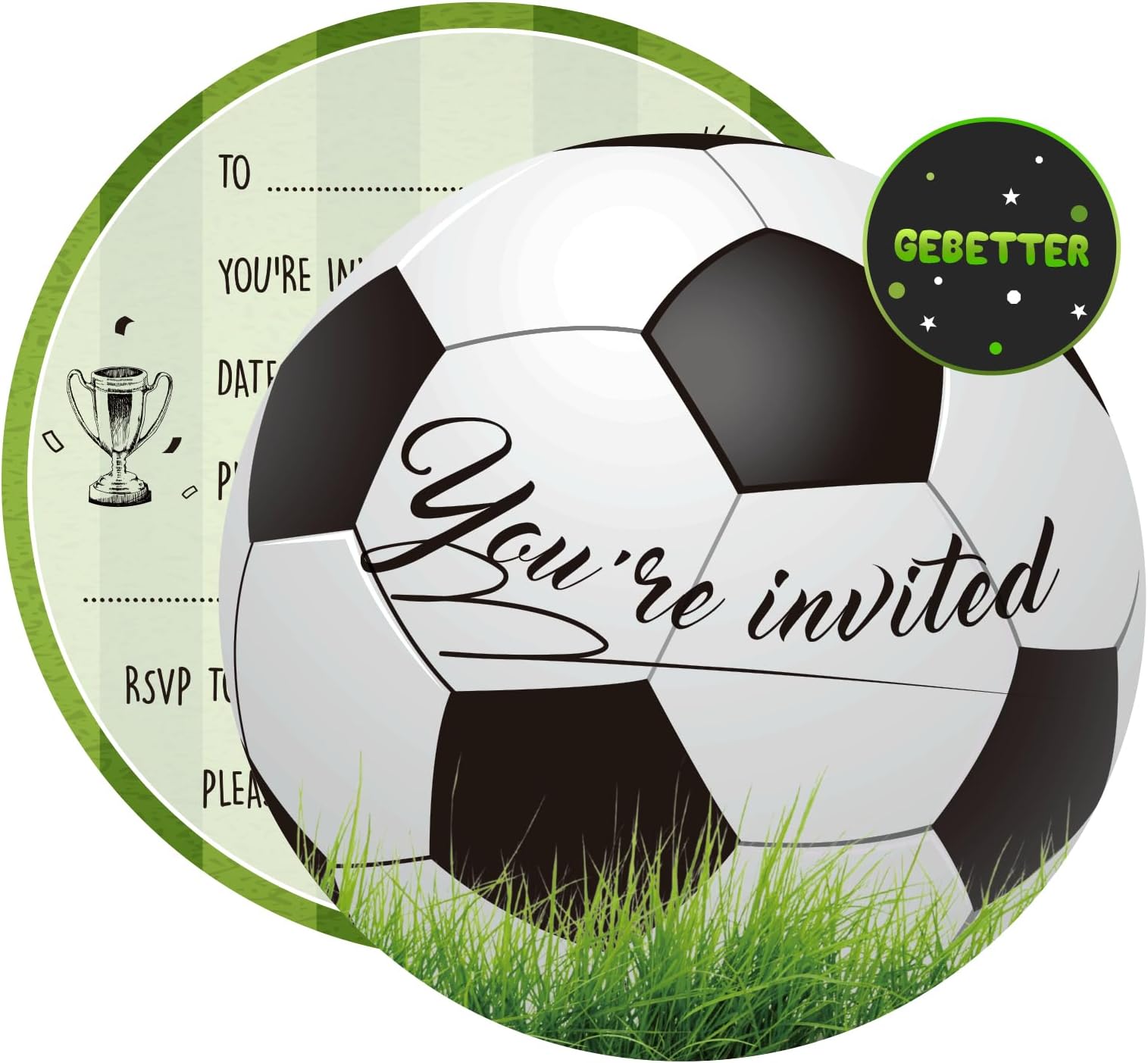 GEBETTER 36 pcs Party Invitations Football Themed Invitation Round Football Invites Party Invites for Kids Birthday Party Invitations