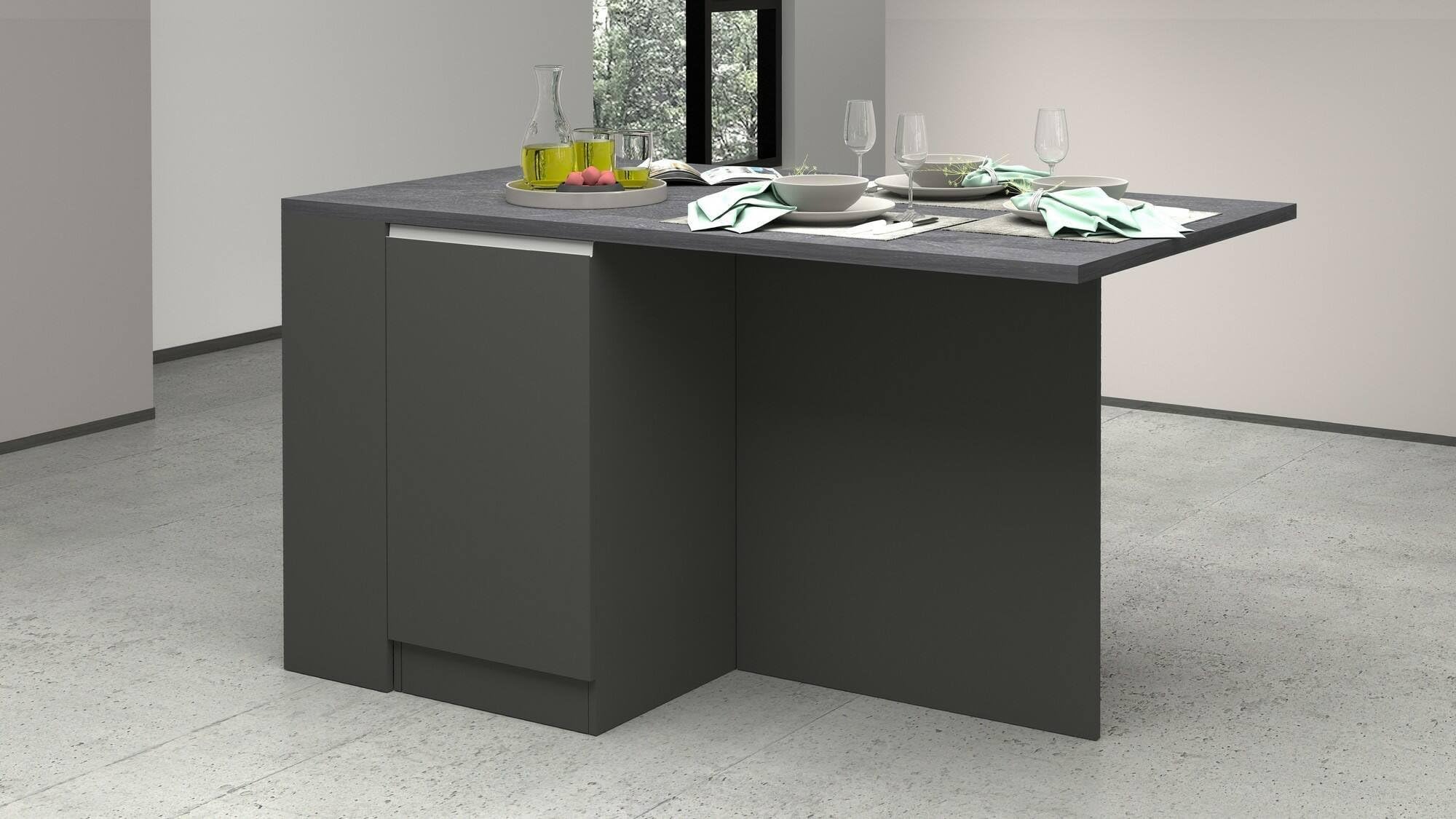 Dmora - Isola da cucina Osvaldo, Armadio multiuso, Mobile per cucinotto, Tavolo ausiliario, 100% Made in Italy, 160x90h90 cm, Antracite e Ardesia