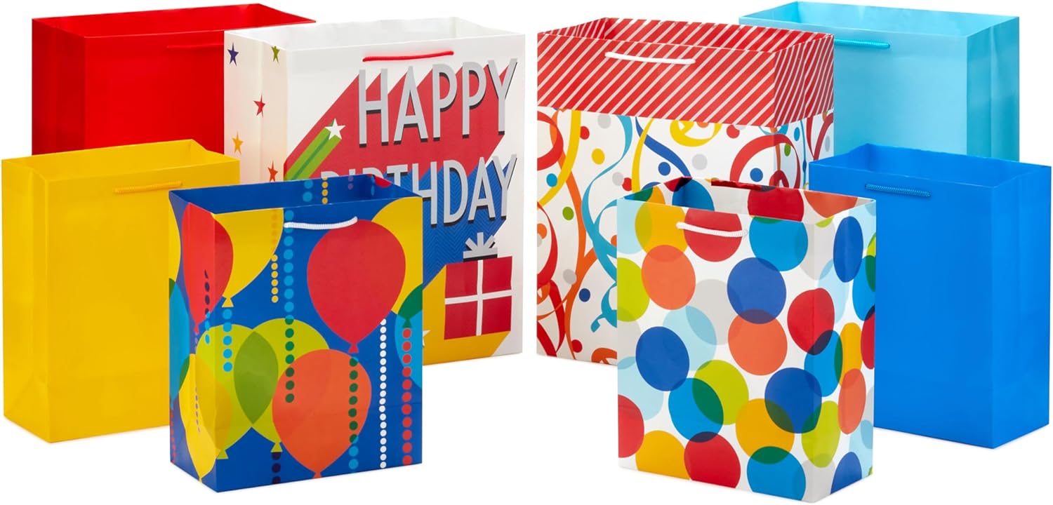 Hallmark Assorted Birthday Gift Bags (8 Bags: 4 Medium 9", 4 Large 13") for Kids, Teachers, Grandchildren, Adults, Siblings, Parties - Image 5