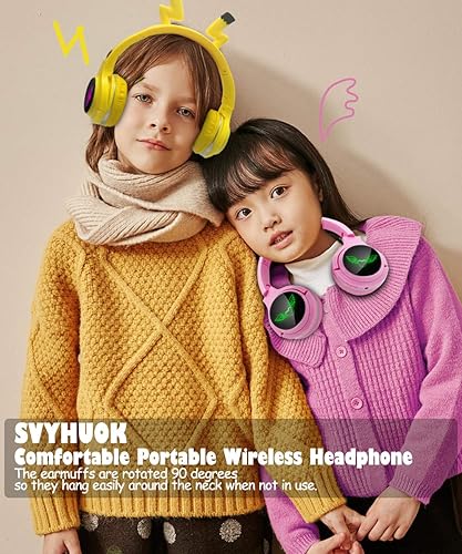 Miniatura 7 de Auriculares inalámbricos para niños, niñas, mujeres, niños, adolescentes, auriculares Bluetooth amarillos para smartphonesiPhoneiPadLlaptopPCTV