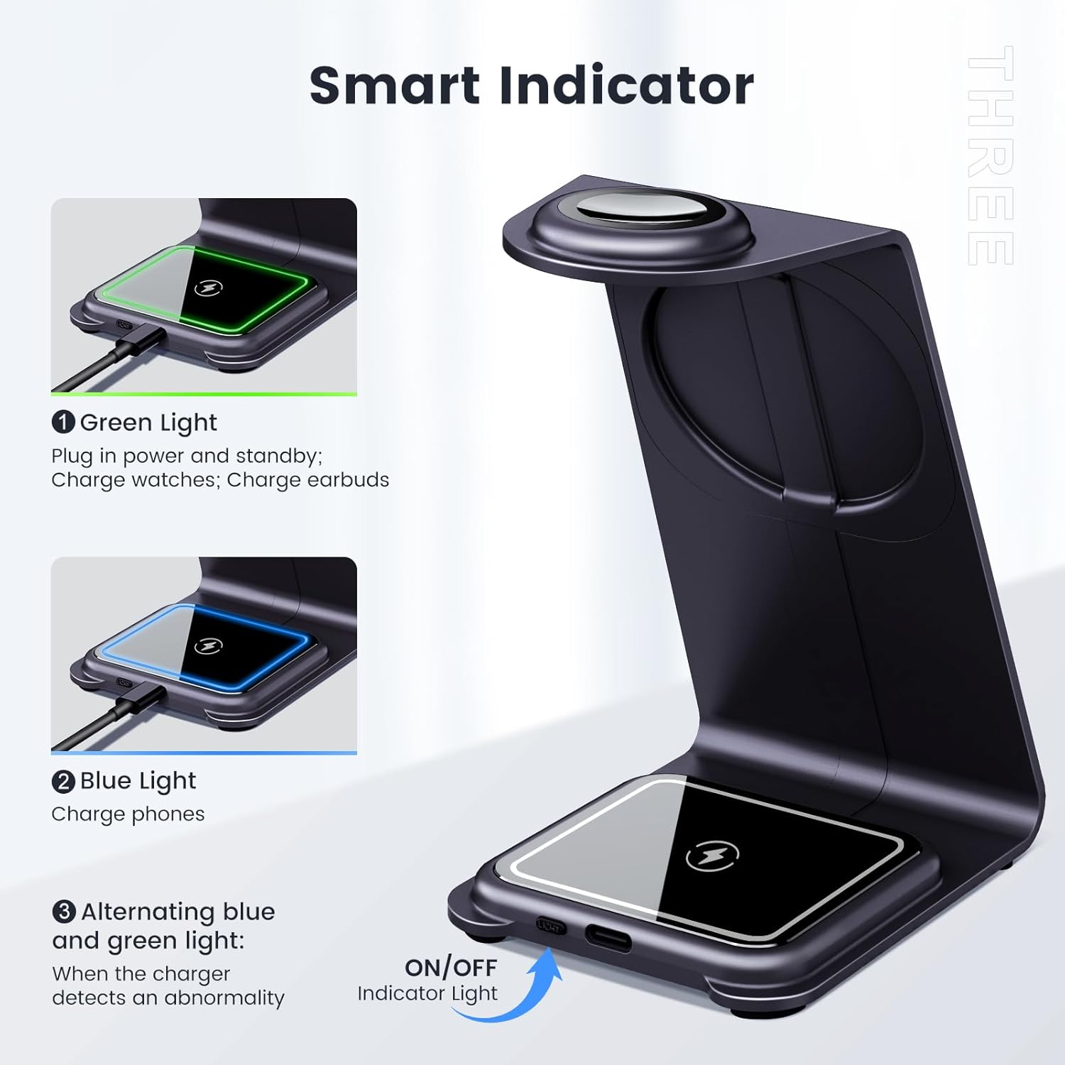 Magnetic 3 in 1 Wireless Charging Station for MagSafe iPhone and Multiple Apple Devices - Purple