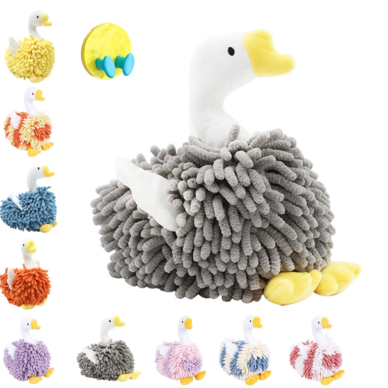 LLELEMAMO Duck Shaped Hand Towel, Swan Shape Fuzzy Ball Hand Towel, Cartoon Swan Chenille Hand Towel Microfiber Hand Towels for Bathroom, with Hanging Loop for Bath, Washstand (H)