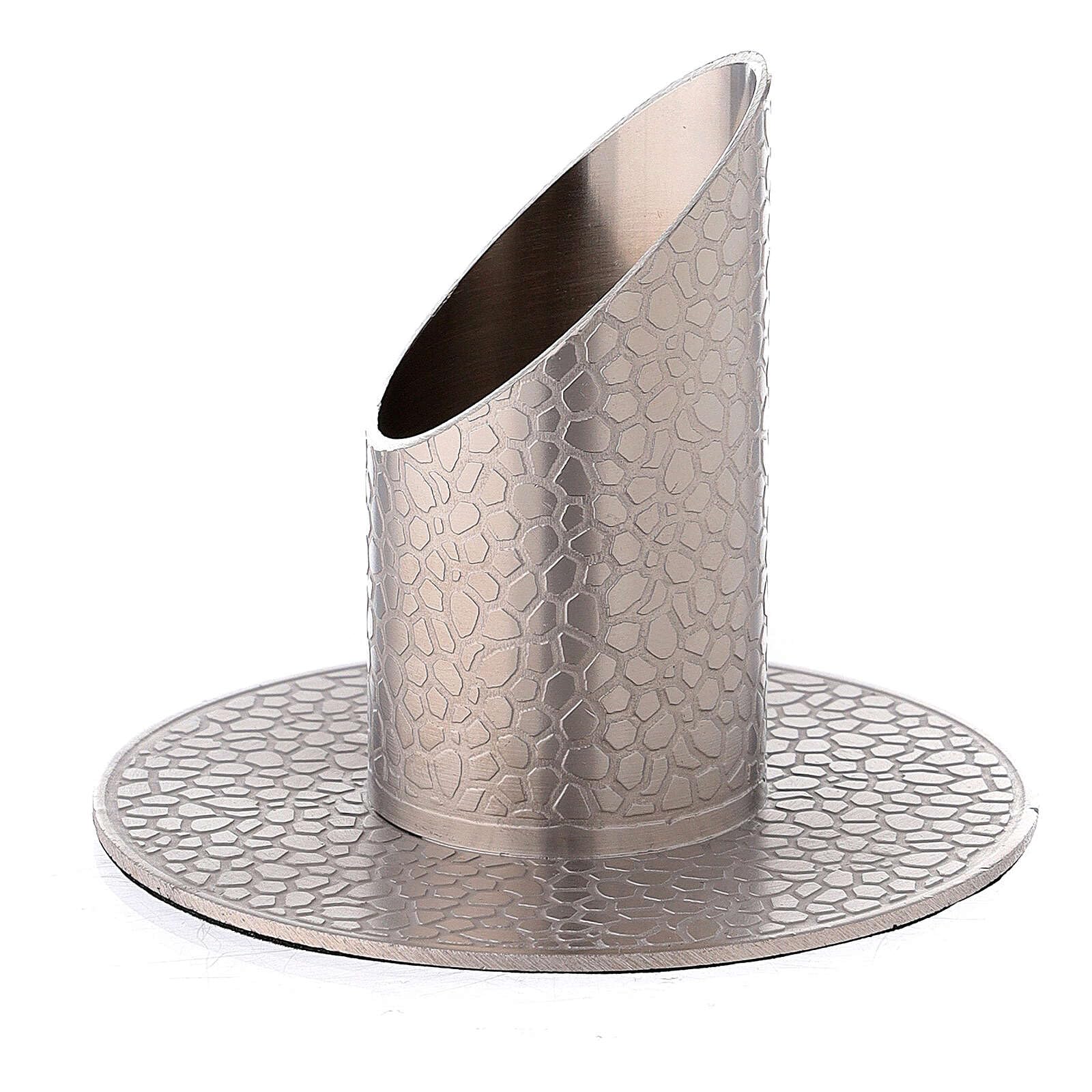 Candleholder with Leather Effect in Nickel-Plated Brass, 3 cm