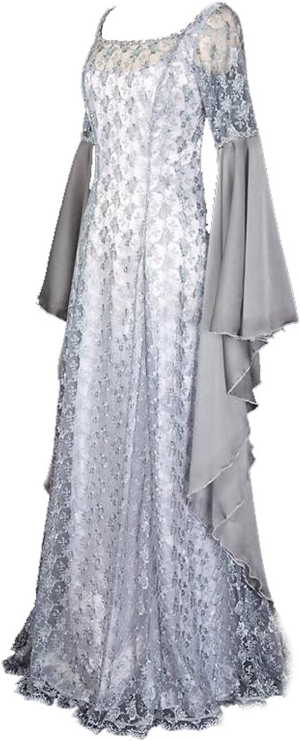 Pattistore Women's Halloween Irregular Long Dress White Medieval Renaissance Dress XX-Large