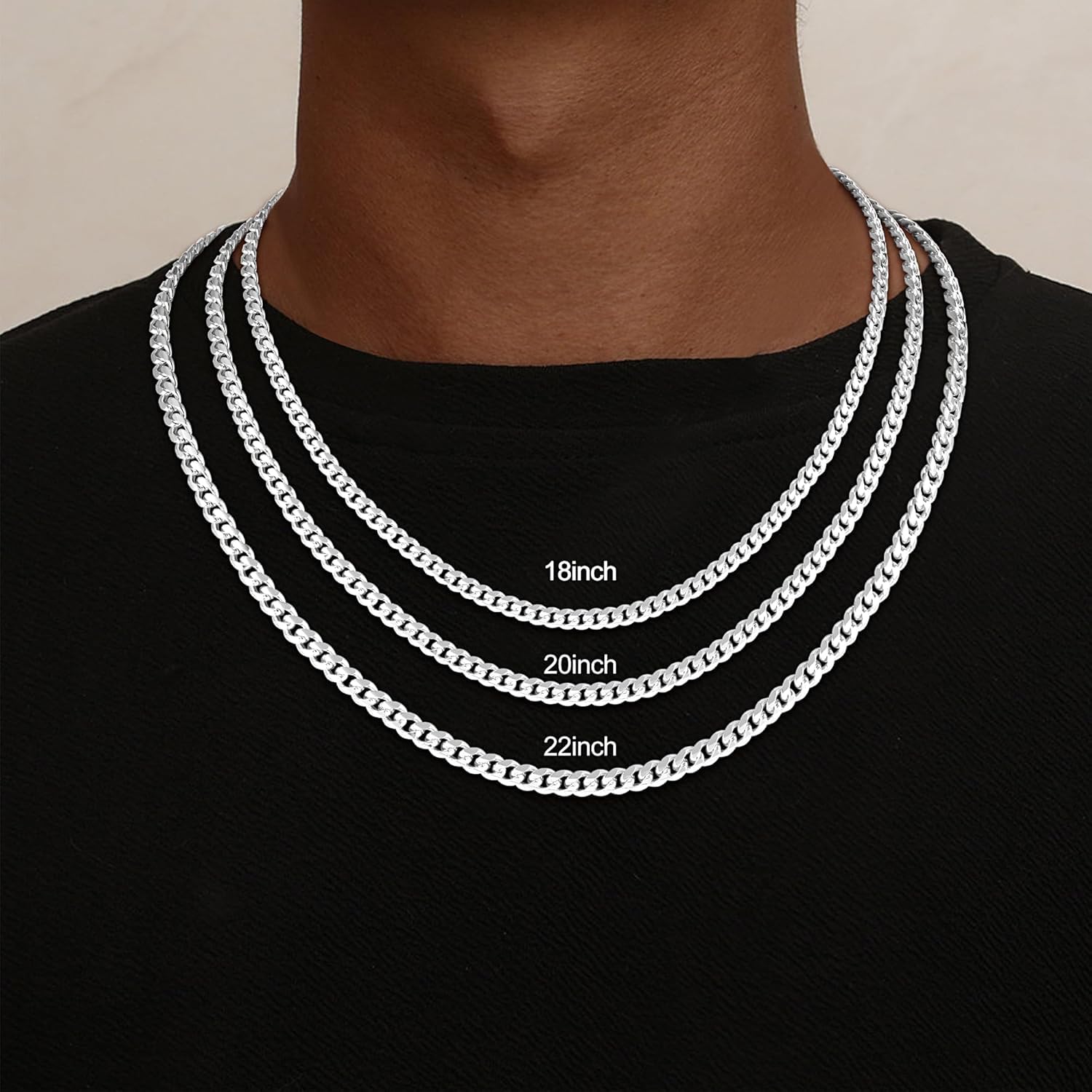 Kette Herren 925 Sterling Silber über Ketten für Herren Statement 7mm Breit Kubanische Kette Männer Lang Wasserfester Schmuck Silber Geschenk Verschiedliche Längen 46/51/56/61/66 CM