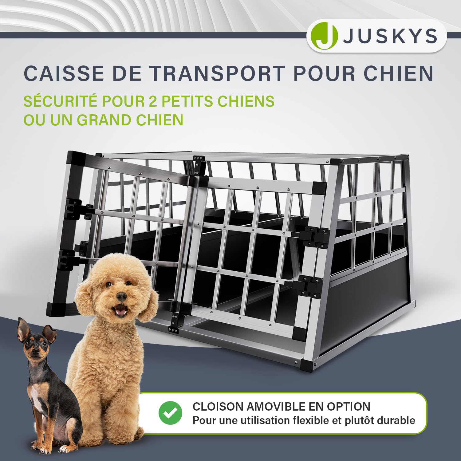Juskys Box de Transport en Aluminium L-XL 65x91x69 cm – Caisse de Voiture Robuste & Facile à Entretenir pour Chiens avec Porte Grillagée Verrouillable