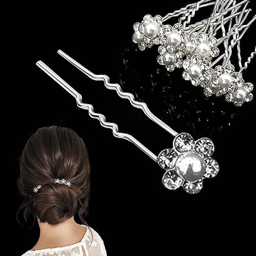Miniatura 8 de BetterJonny - Horquillas para el pelo de boda (40 unidades) con diamantes de imitación, flores de perlas para el pelo, accesorios en forma de U,