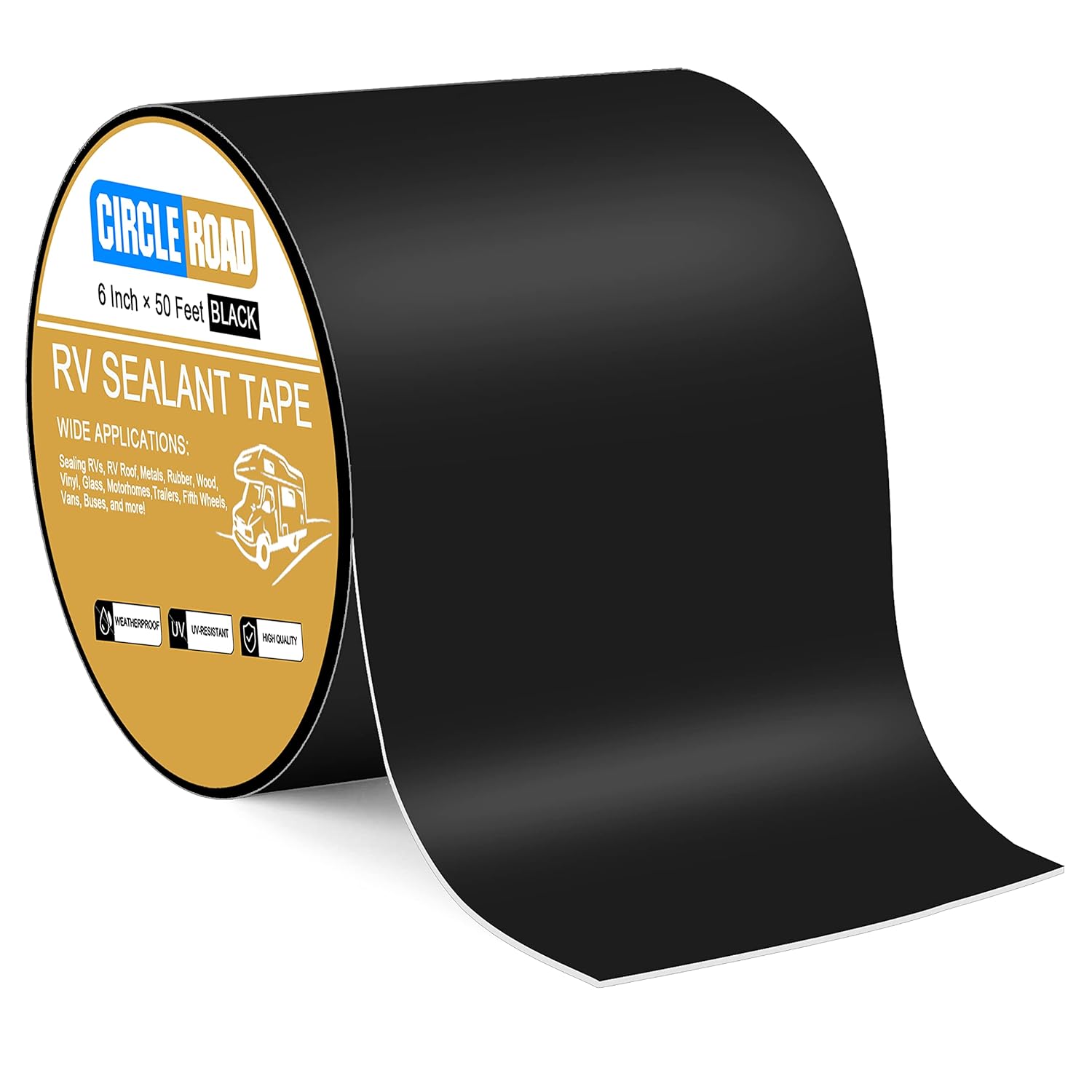 Butyl Sealant Waterproof Tape, RV Roof Tape Black, 6 Inch X 50 Feet RV Repair Sealant Tape, Stop Camper Roof Leaks, UV-Resistant, Weatherproof and Reliable (6In-50FT Black)