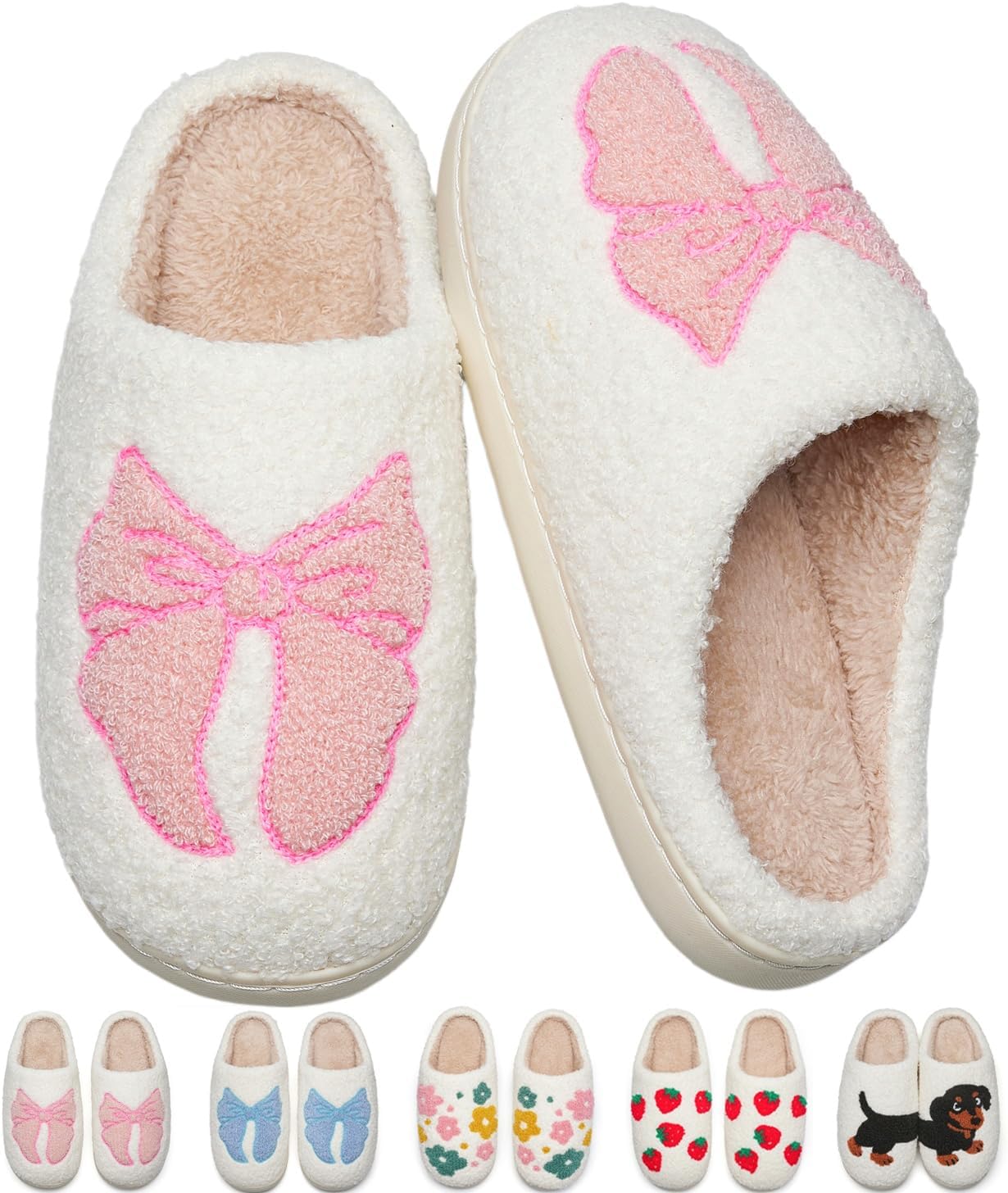 Cute Fuzzy House Slippers for Women Men Non-Slip Memory Foam Shoes
