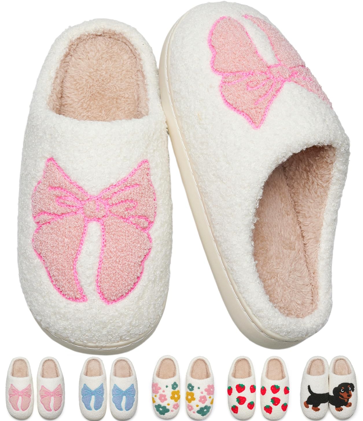 Cute Fuzzy House Slippers for Women Men Non-Slip Memory Foam Shoes