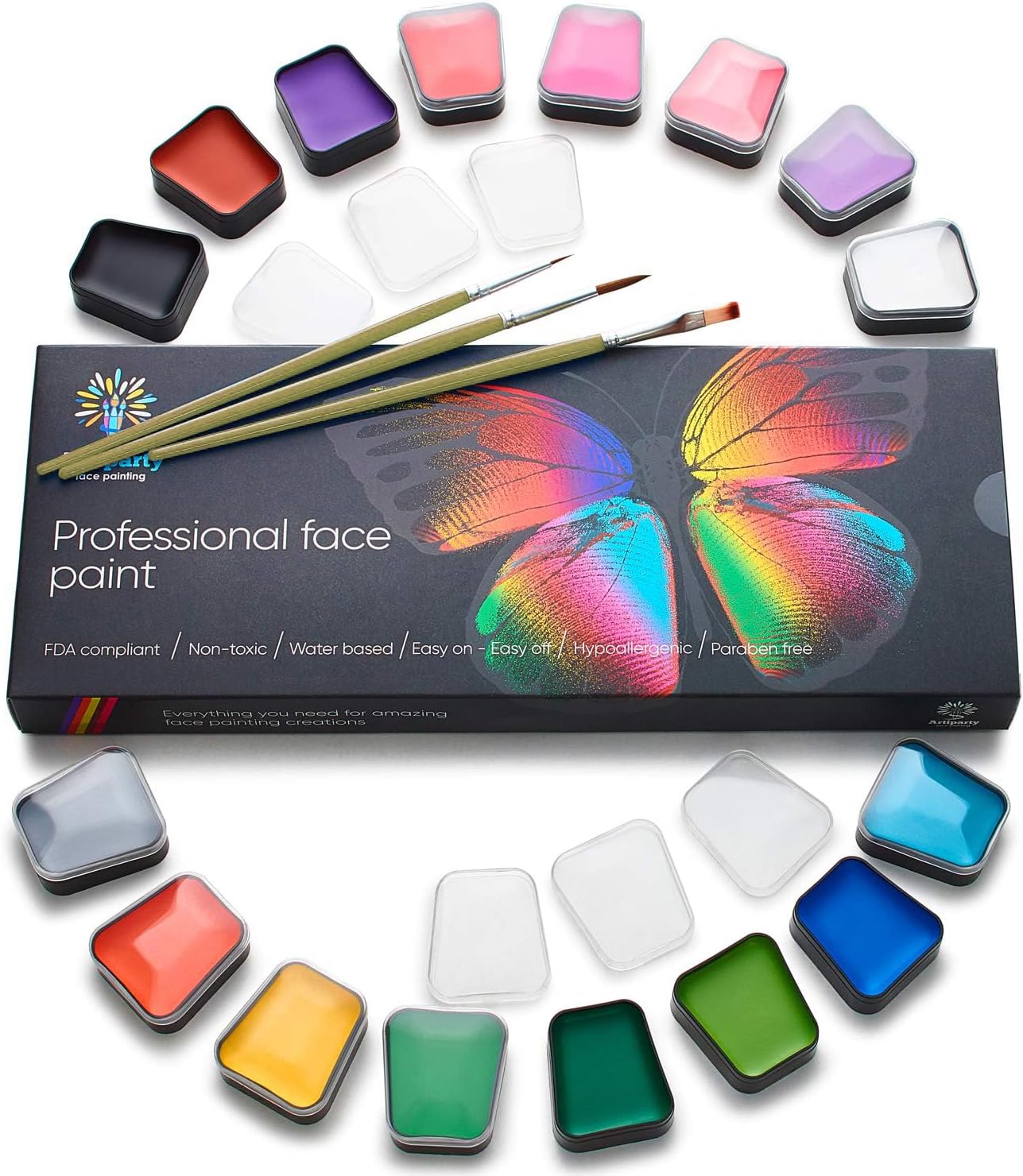 Face Paint Kit – Easy to Apply & Remove – Water Activated – Non-Toxic & Hypoallergenic – Professional Face Painting Kit for Kids & Adults