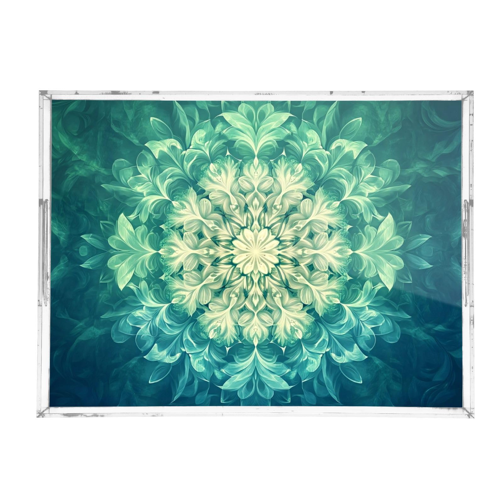 Msyxl Mandala Abstract Serving Tray for Coffee Table, Decorative Acrylic Tray Mandala Abstract Tray with with Handles for Breakfast, Ottoman, Countertop, 12x16 in