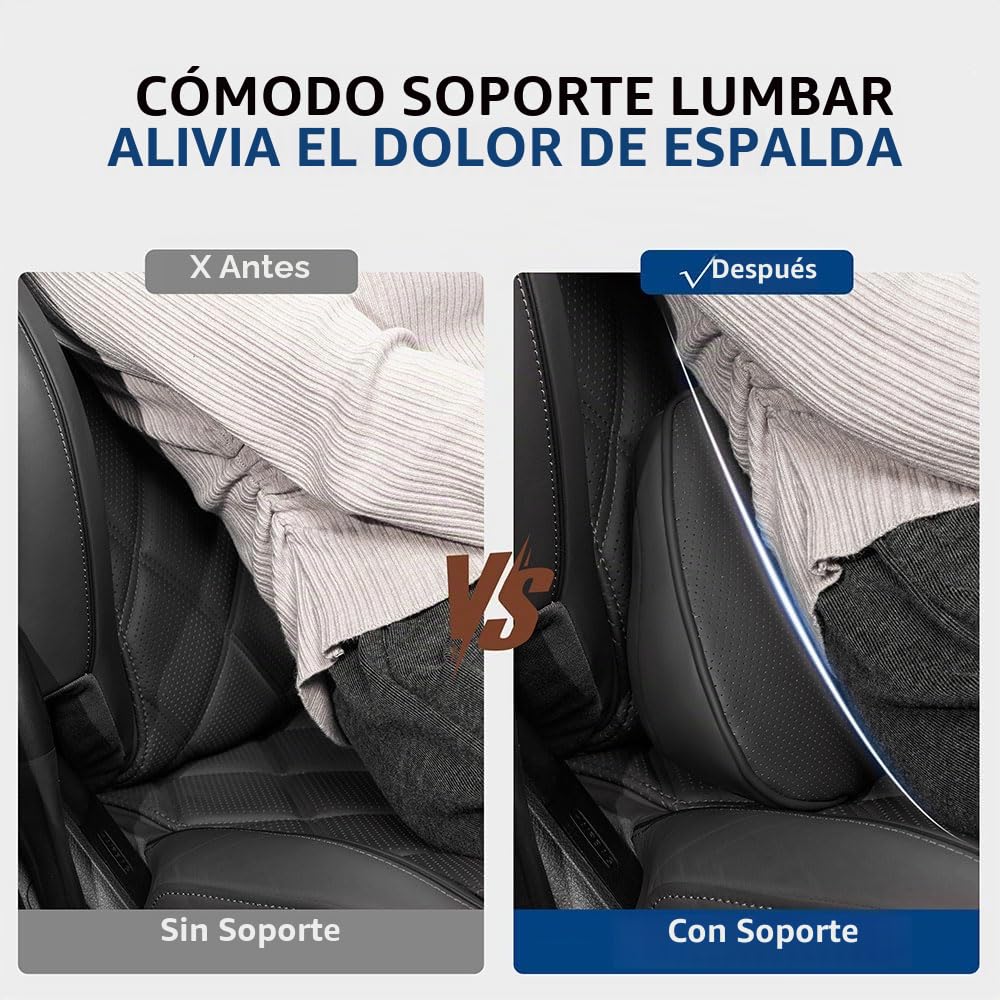 Cojín Lumbar Coche con Esponja Memoria, Cojin de Soporte Espalda Ergonómico para Silla de Oficina, Respaldo Lumbar Almohada de Apoyo para Asiento de Automóvi, Negro, 1 Pieza
