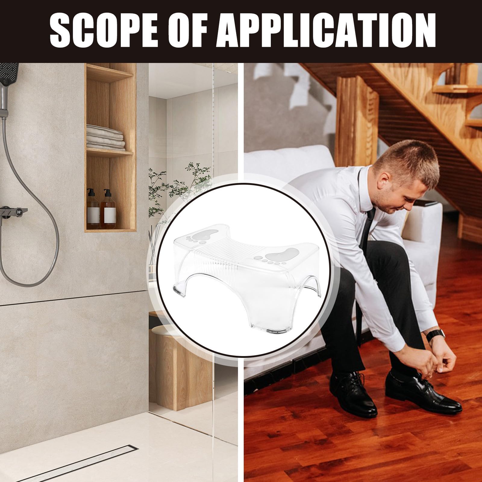 Taburete y Reposapiés para Baño Transparente Diseño Antideslizante Multifuncional y Portátil, Adecuado para Inodoro y Uso en Exteriores