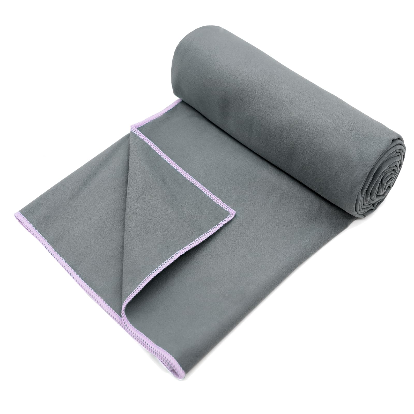 Eunzel Toalla de yoga caliente antideslizante toalla de microfibra ultra absorbente para yoga caliente, pilates, Bikram y entrenamiento, 26.5 x 72 pulgadas, gris/morado