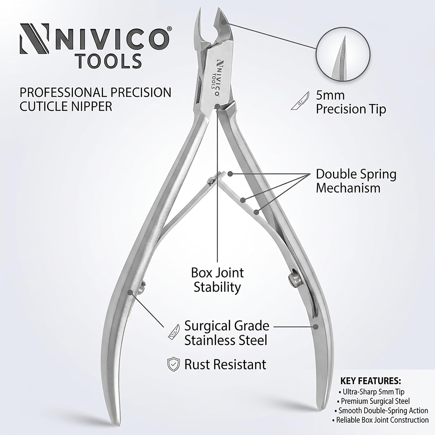 Professional Cuticle Nipper – Surgical Stainless Steel Cuticle Trimmer & Hangnail Clipper – Ultra-Sharp Precision Jaw with Frictionless Double Spring for Manicure & Pedicure Care