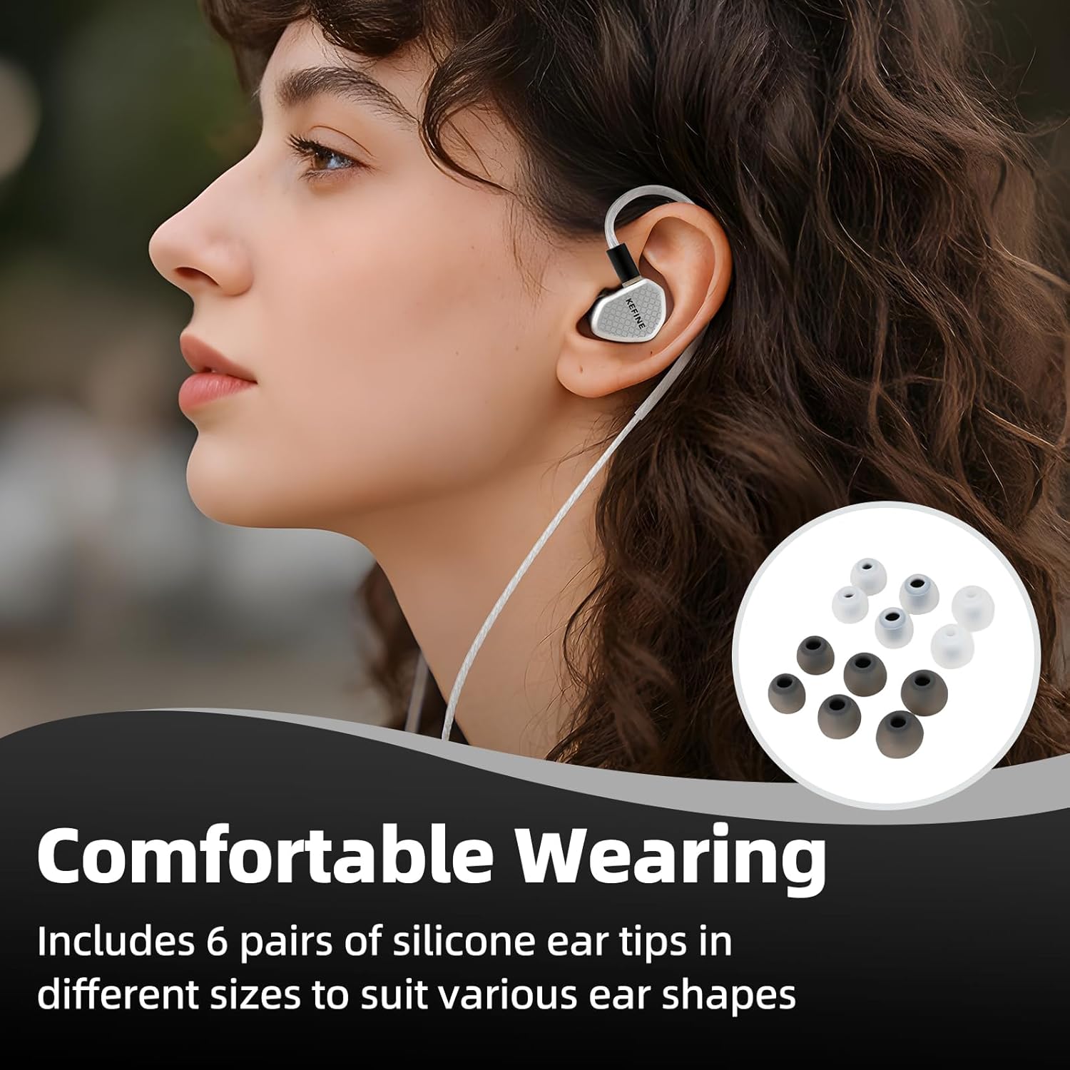 HiFiGo Kefine Klean SV in Ear Monitor,10mm DLC Diaphragm Dynamic Driver IEM HiFi Earphones,Wired Gaming Earbuds with Replaceable Nozzles,Detachable Silver-Plated Cable for Audiophile (3.5mm, Sliver)