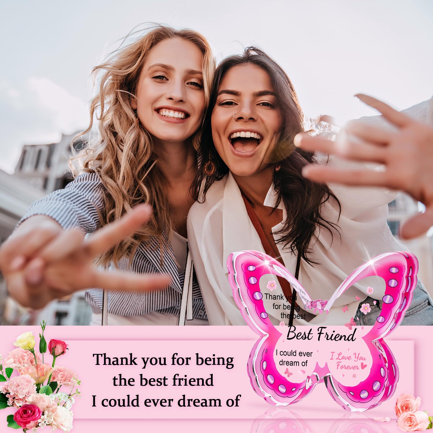 Birthday Gifts for Women, Best Friend Friendship Birthday Gifts for Women Christmas Ideas Funny Friends, Unique Best Bestie Special Decorations - Acrylic Butterfly Plaque 4.33 x 3.26 x 0.47 inch