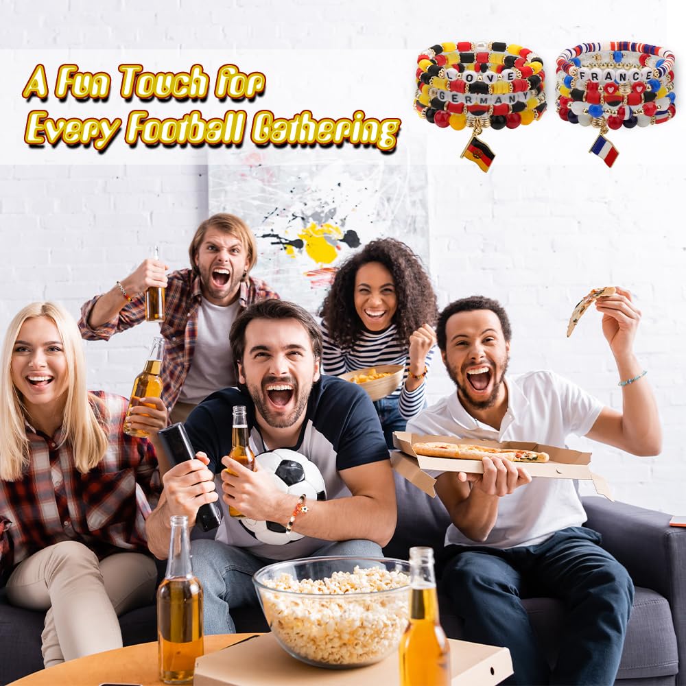 WALLFID Ensemble de bijoux pour fans de 5 pièces, réglables, aux couleurs du pays, accessoire tendance pour les fans de football pour homme et femme, idéal pour la vie quotidienne, le stade, la